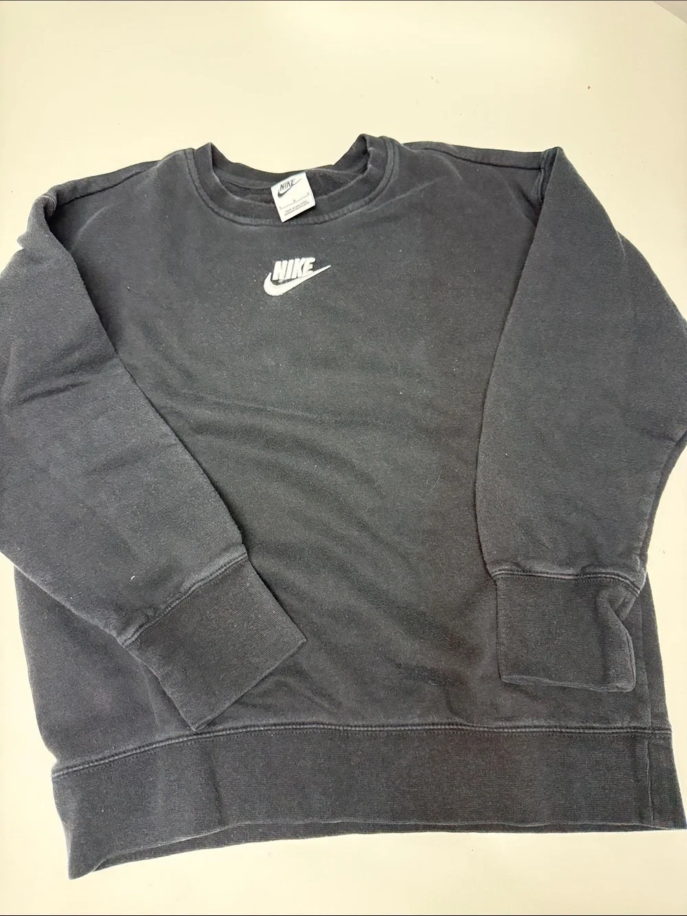 Nike Big Girls Black Crewneck Pullover with White Logo